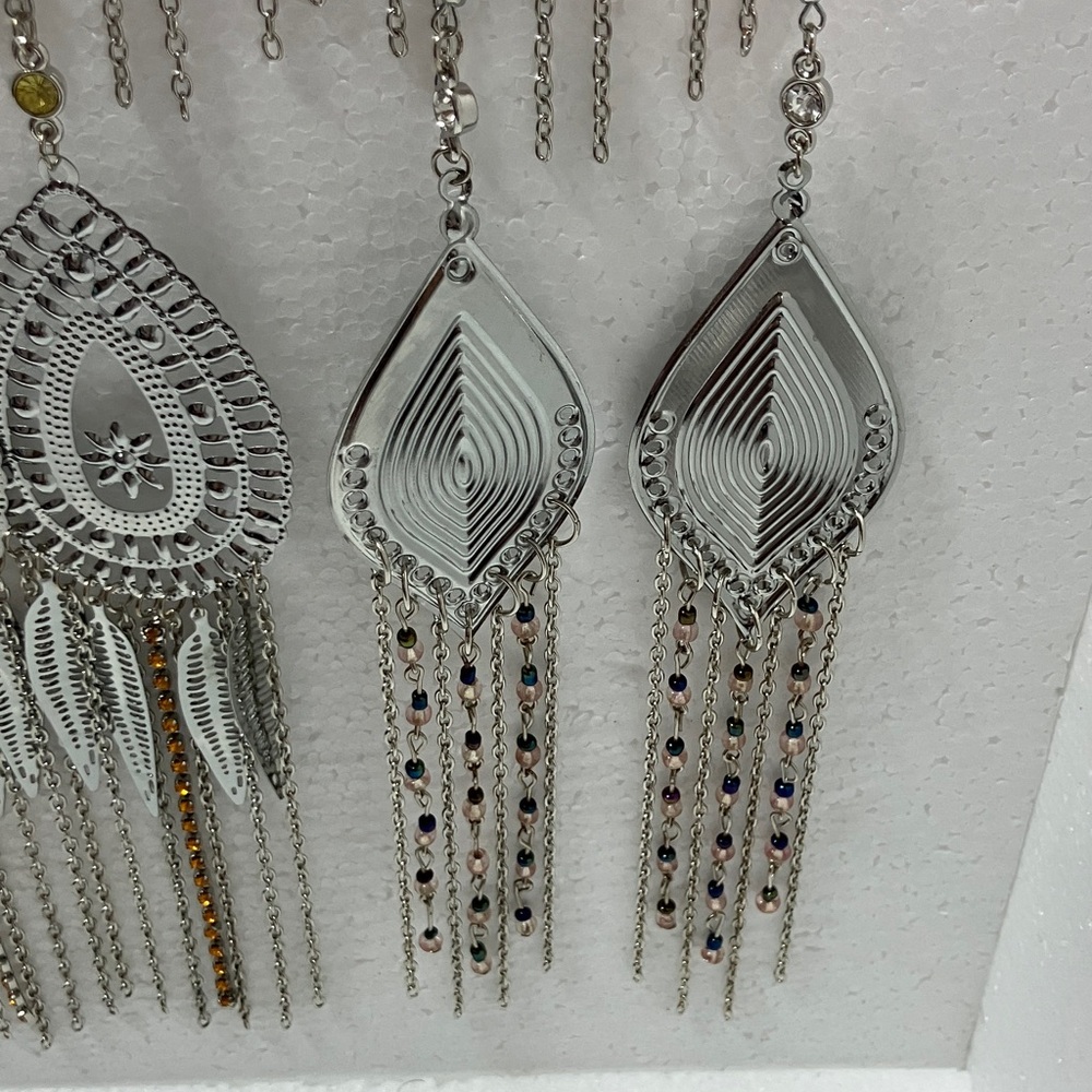 Bundle of 8 sets dangle/chandelier Silver beaded earrings large shiny easy match - Picture 7 of 10